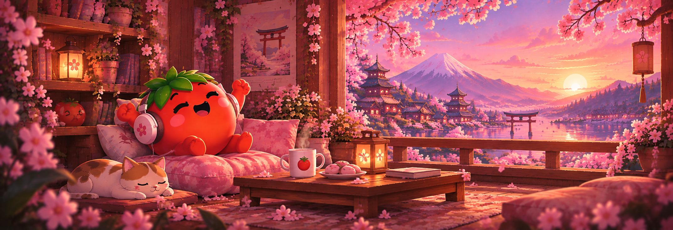 Tema Sakura de PomoDomate durante un descanso corto del timer